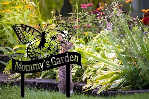 Miniatura 3 de Letreros de jardín personalizados con flores y mariposas, arte de metal para patio, estaca de jardín, letrero de metal, decoración de césped,