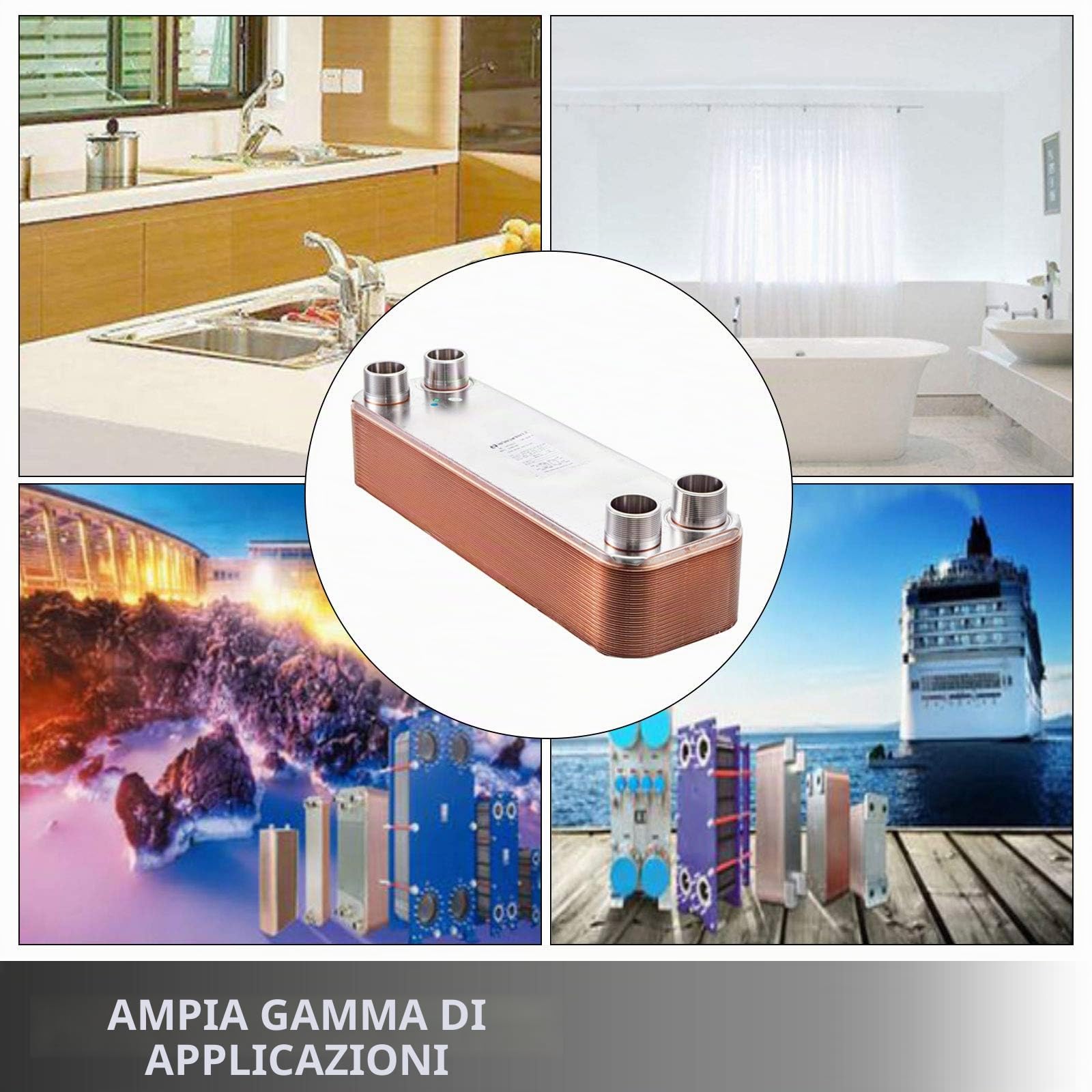 BestEquip Scambiatore di Calore 30 Piastre Scambiatore di Calore per Riscaldamento EATB12 Scambiatore di Calore Piastre in Acciaio, argento