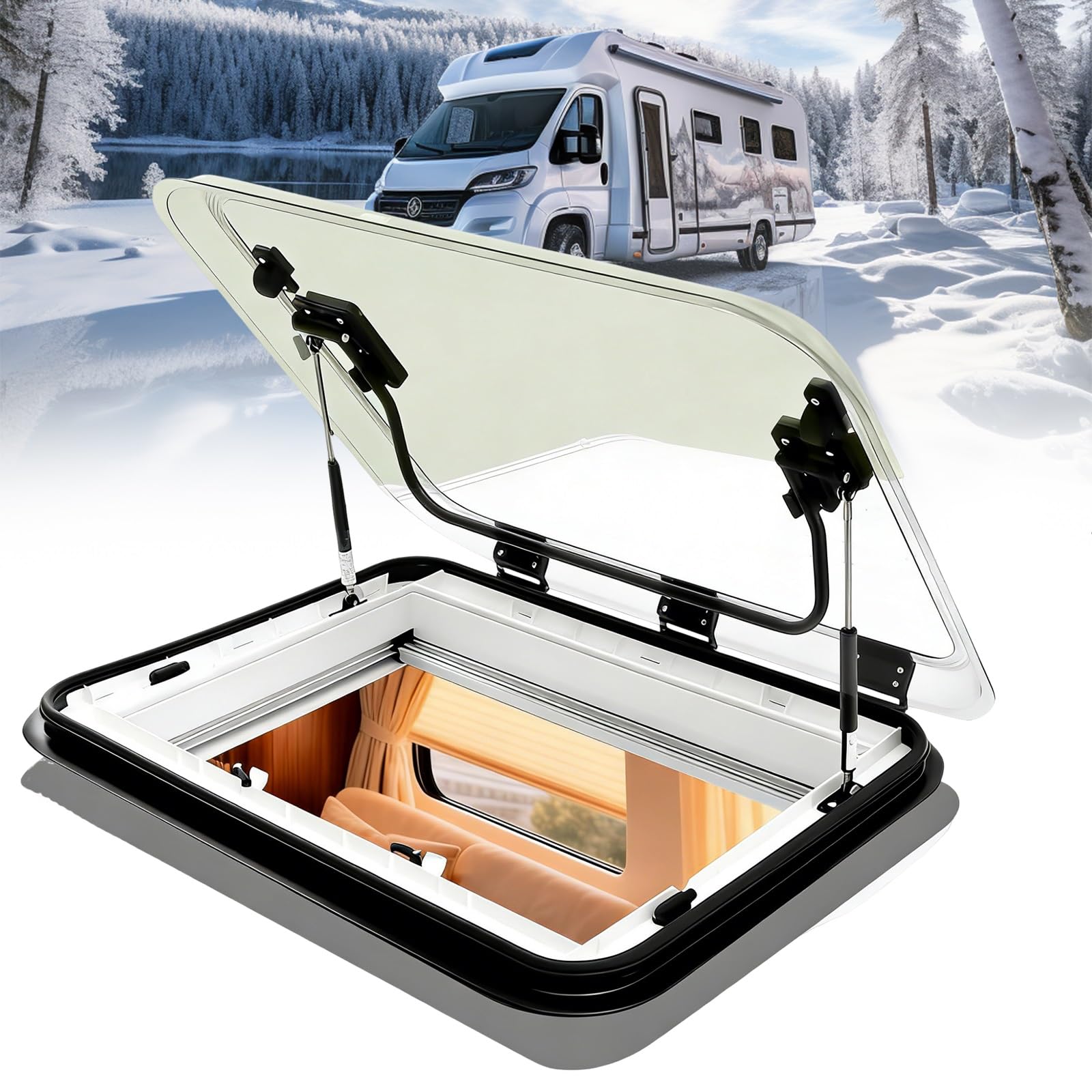 Ventilación para autocaravanas y caravanas, techo solar para autocaravanas, kit de ventilación para claraboya grande con luces LED, trampilla universal para autocarav(960*650mm(37.8*25.6in))