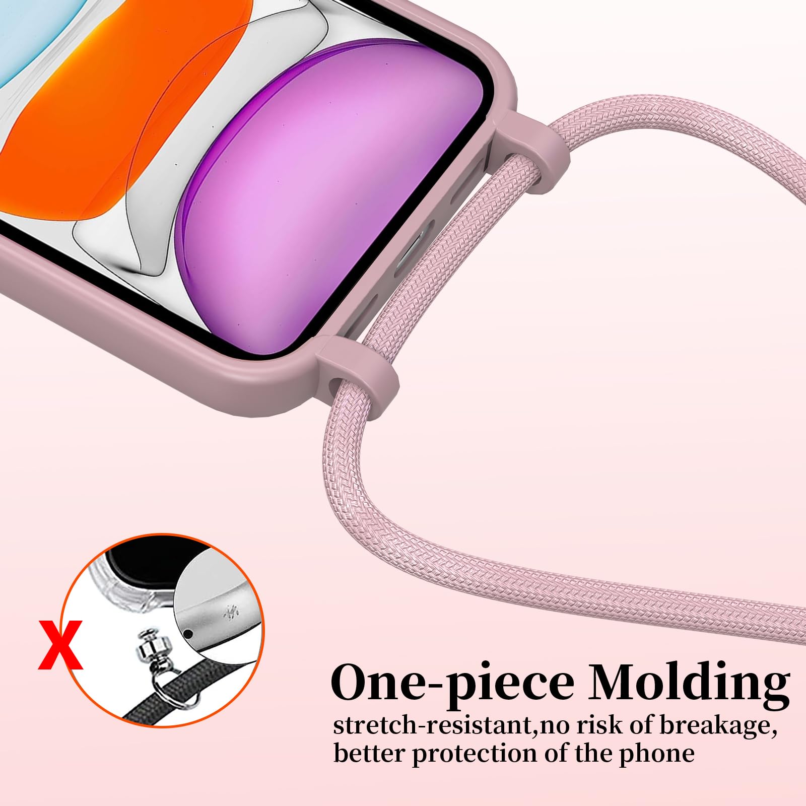 AOMYKE Cover per iPhone 11 con Cordino, Custodia con Laccio Collana Tracolla Collo Liquido Silicone Antiurto TPU Antiurto AntiGraffio Case - Rosa