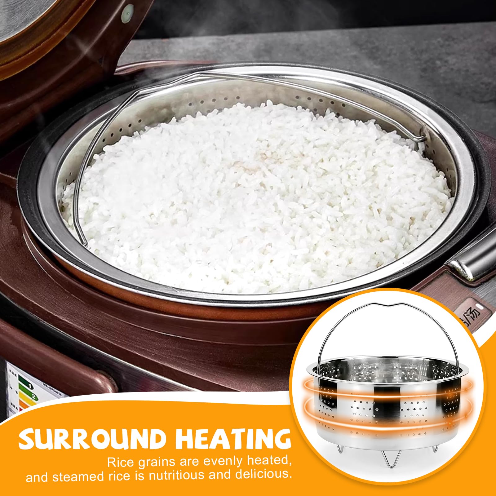 BINYI Insert de cuiseur vapeur en acier inoxydable 304 pour casserole, panier vapeur, 17,5 cm, pour casseroles, panier à vapeur, autocuiseur, légumes, fruits, œufs - 3