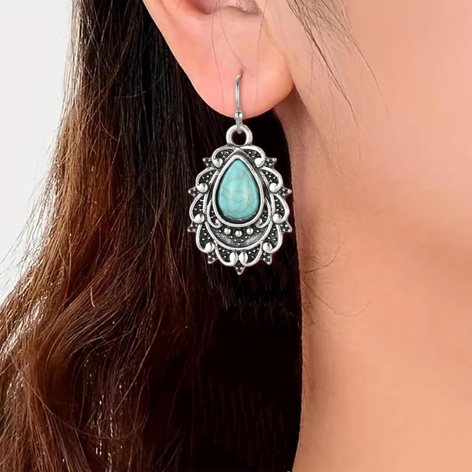 Silver Western Earrings Turquoise Earrings for Women Boho Chic Clothing Western Jewelry for Women Outfit Country Concert Outfits Cowboy Chic Rodeo Outfit Shirts Dress Accessories - Image 2