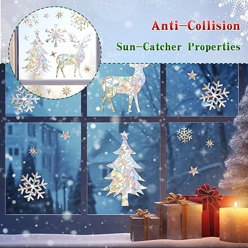 Miniatura 4 de 50 calcomanías para ventanas de árboles de Navidad, copos de nieve, renos, anticolisión, para salvar a los pájaros de colisiones, calcomanías