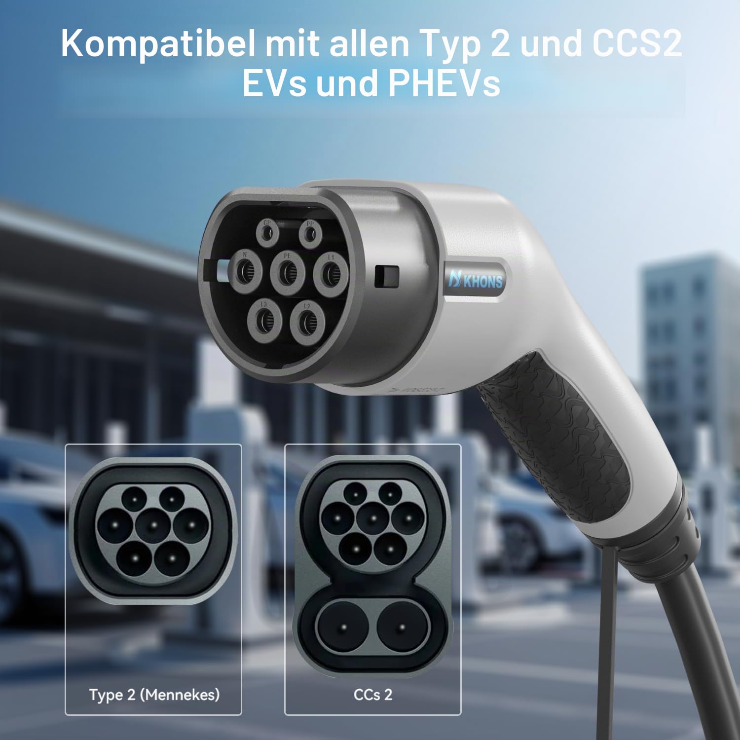 Typ 2 Ladekabel 16A/11 kW/3-Phasig/5 Meter Elektroauto Ladekabel für E Auto EV/PHEV Modus 3 Kompatibel mit Model Y 3 S X, ID.3, ID.4, ID.5, IONIQ 5 (Weiß)