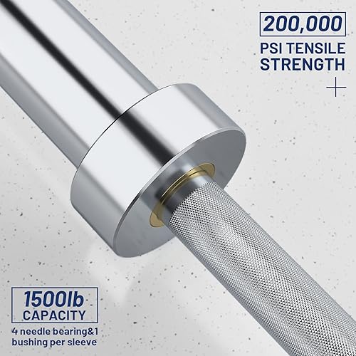 Miniatura 4 de E.T.ENERGIC Barra olímpica de levantamiento de pesas de 7 pies, barra olímpica de 44 libras, capacidad de 1500 libras, disponible con mangas