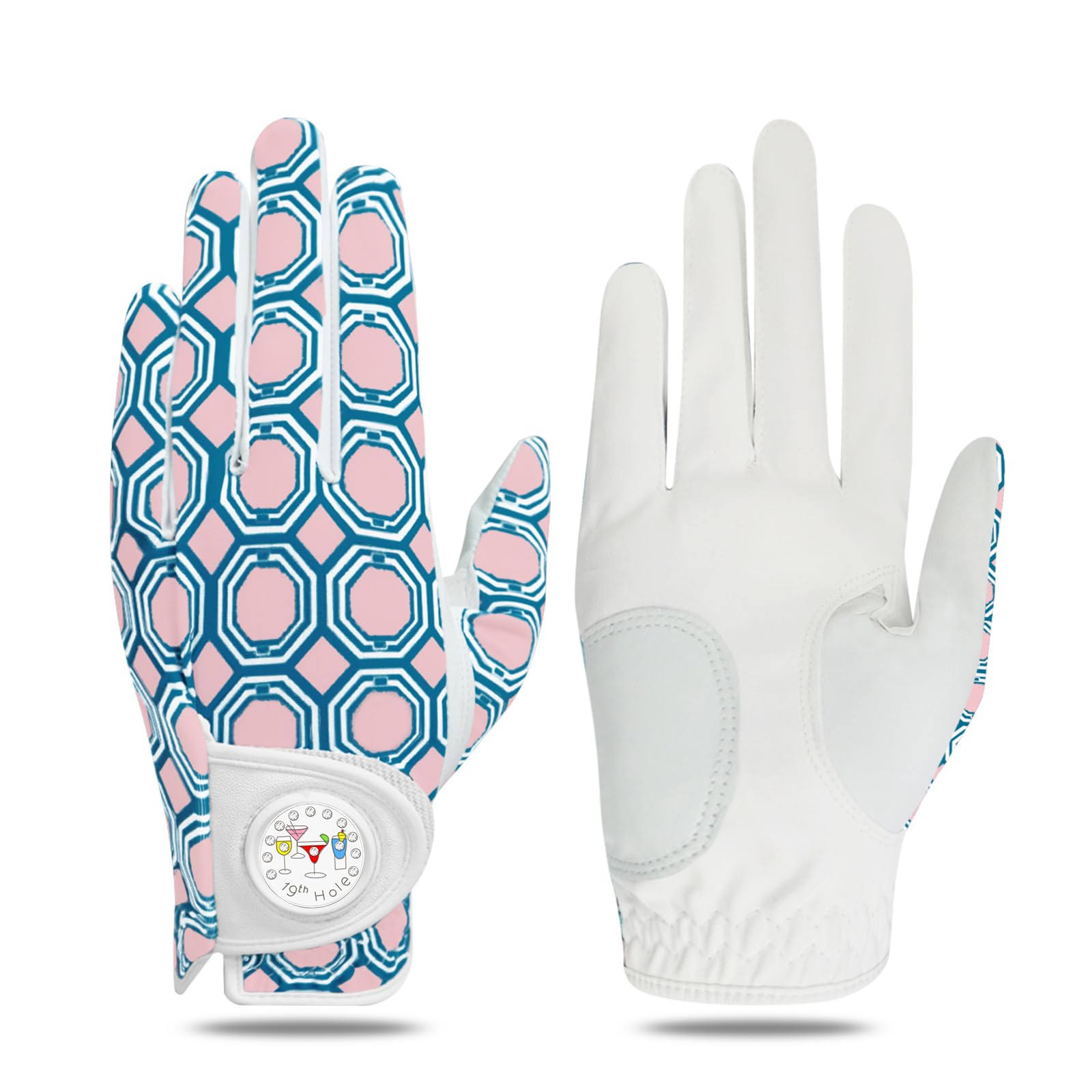 FINGER TEN Golf Gloves Women Left Right Handed Golfer with Ball Marker Rain Grip Weathersof, Ladies Golf Gloves for Left Right Hand Breathable All Weather Soft Anti Slip (Pink, M, Right) — image 1