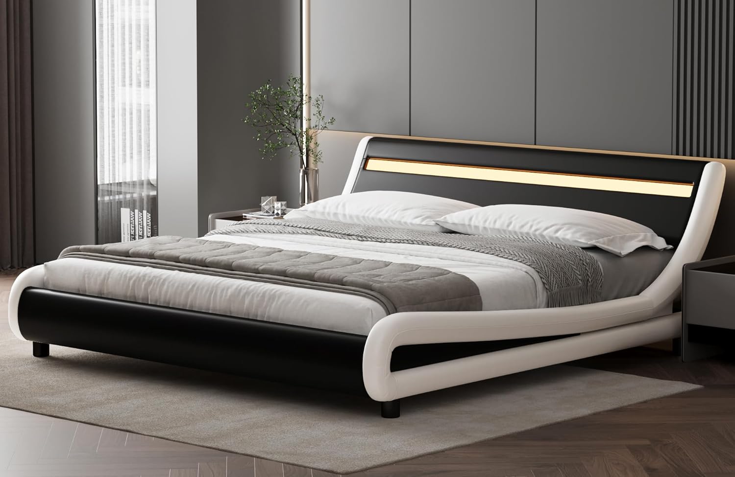 TTVIEW Low Profile Full Size LED Bed Frame with Adjustable