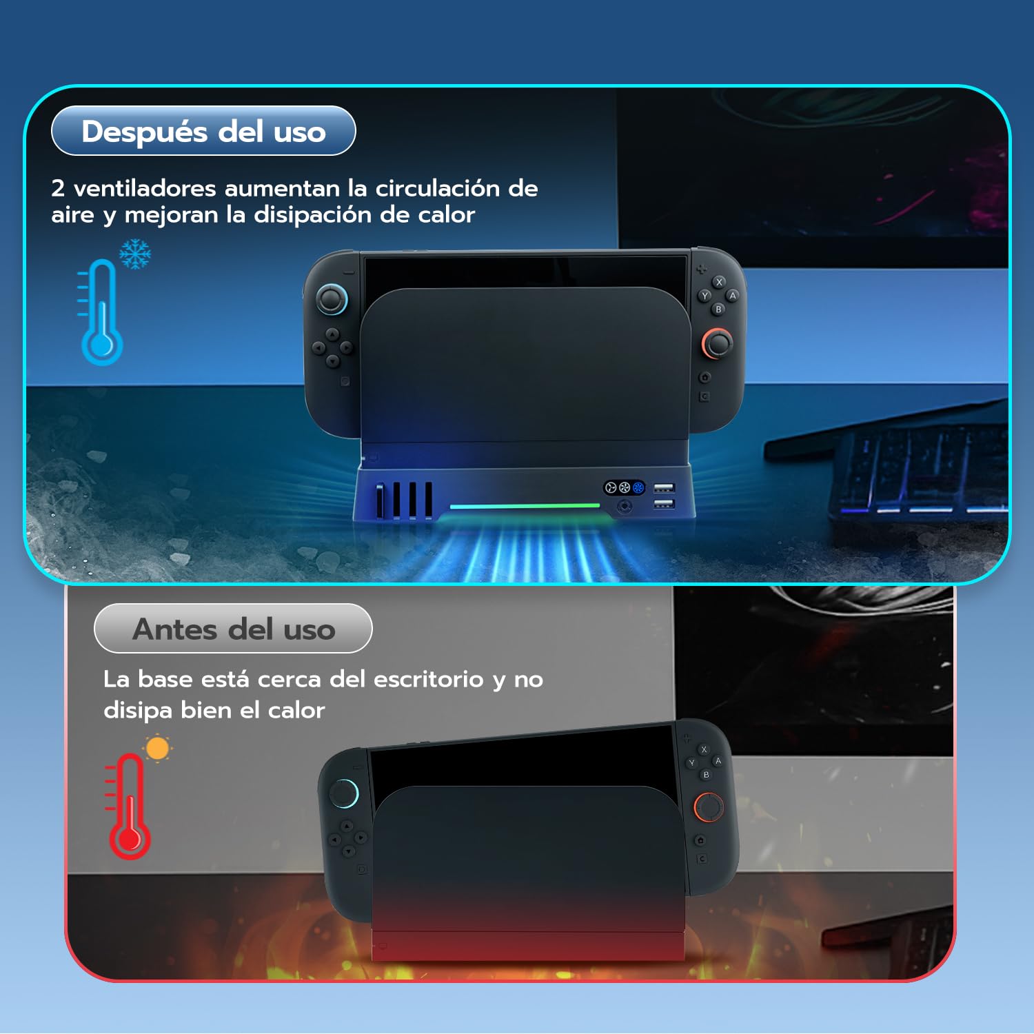 Mcbazel RGB Ventilador de Enfriamiento para Nintendo Switch 2 Dock, Ajustable 3 Velocidades Soporte con Luces RGB para Almacenamiento de Tarjetas de Juego con Puertos Carga par Switch 2 Consola