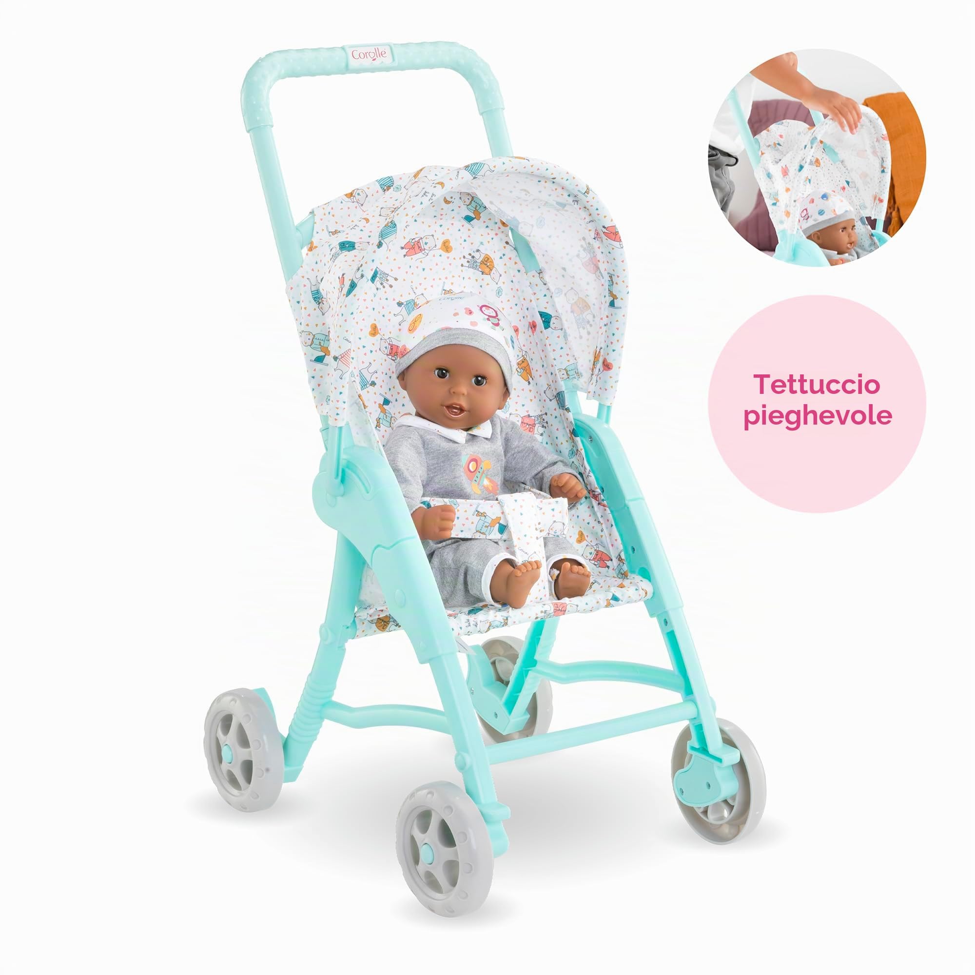 Corolle 9000110590 - Passeggino per bambole Mon Premier Poupon, 30 cm, blu, per tutte le bambole da 30 cm, per bambole, accessori per bambole, passeggini, per bambini a partire dai 18 mesi in su
