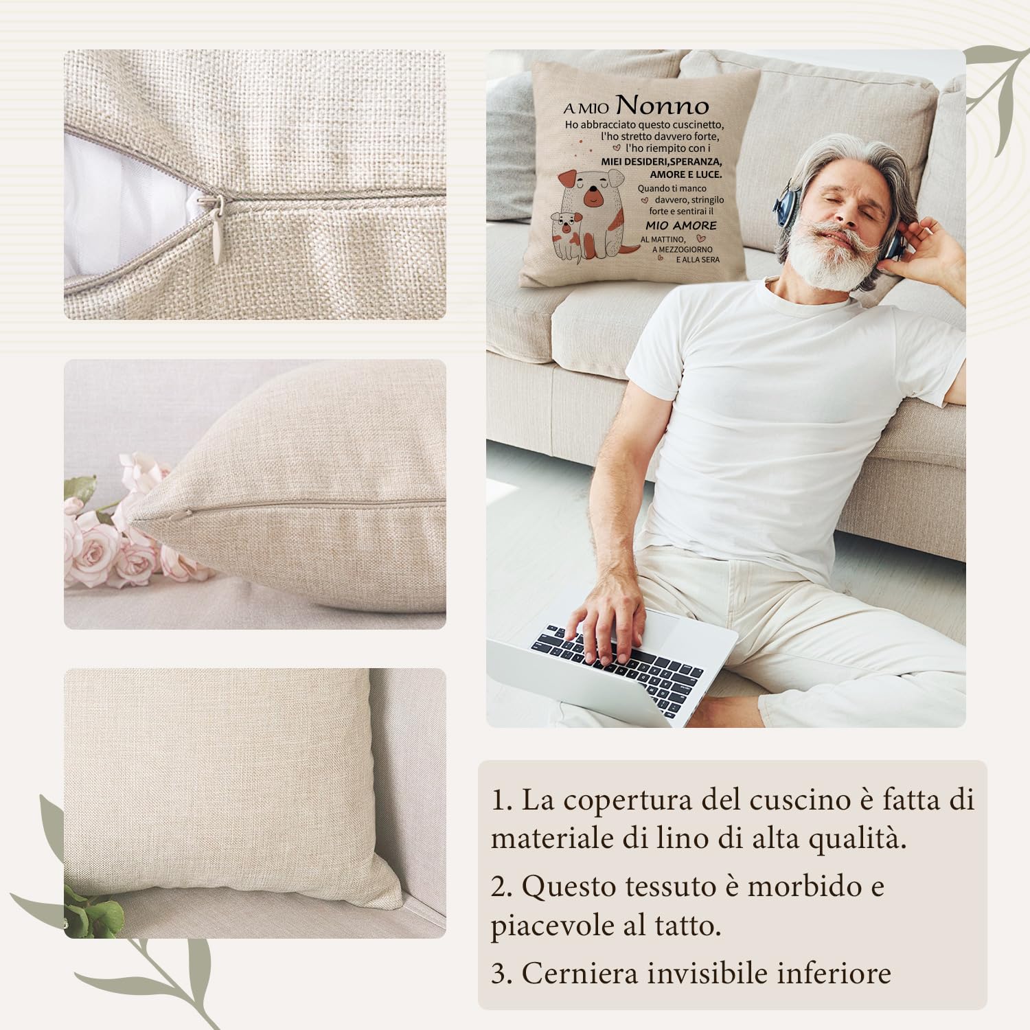 QXRXN Regalo Nonno Natale Utile da Nipote, A Mio Nonno Federa Cuscino 45x45 Personalizzata Letto Divano Decor, Federe Cuscini Idee Regali per il Nonno Natale Compleanno Festa del Papà