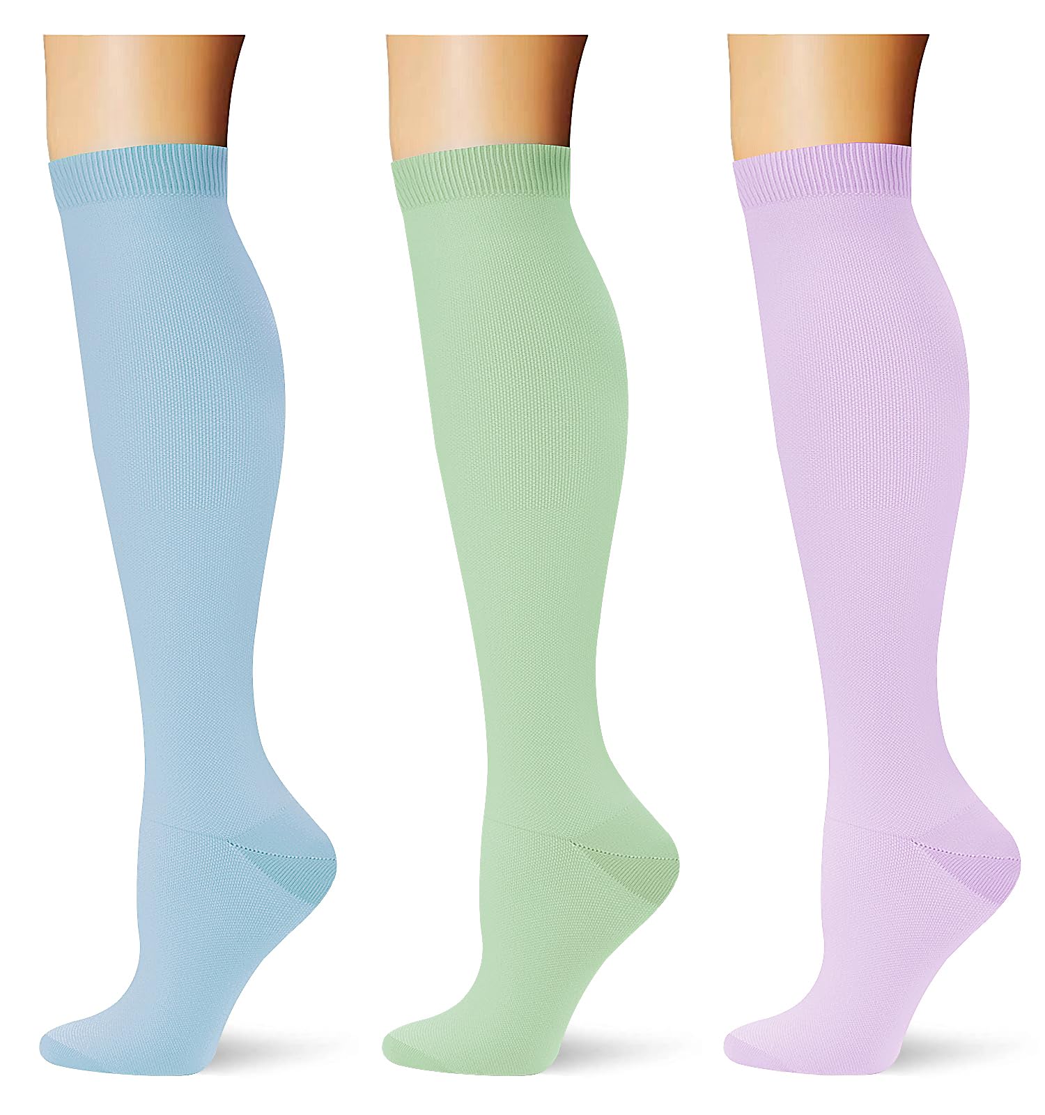(3 pairs) Compression Socks 20-30 mmHg Long Knee High Socks for Women Men Support Athletic Travel Daily Wear