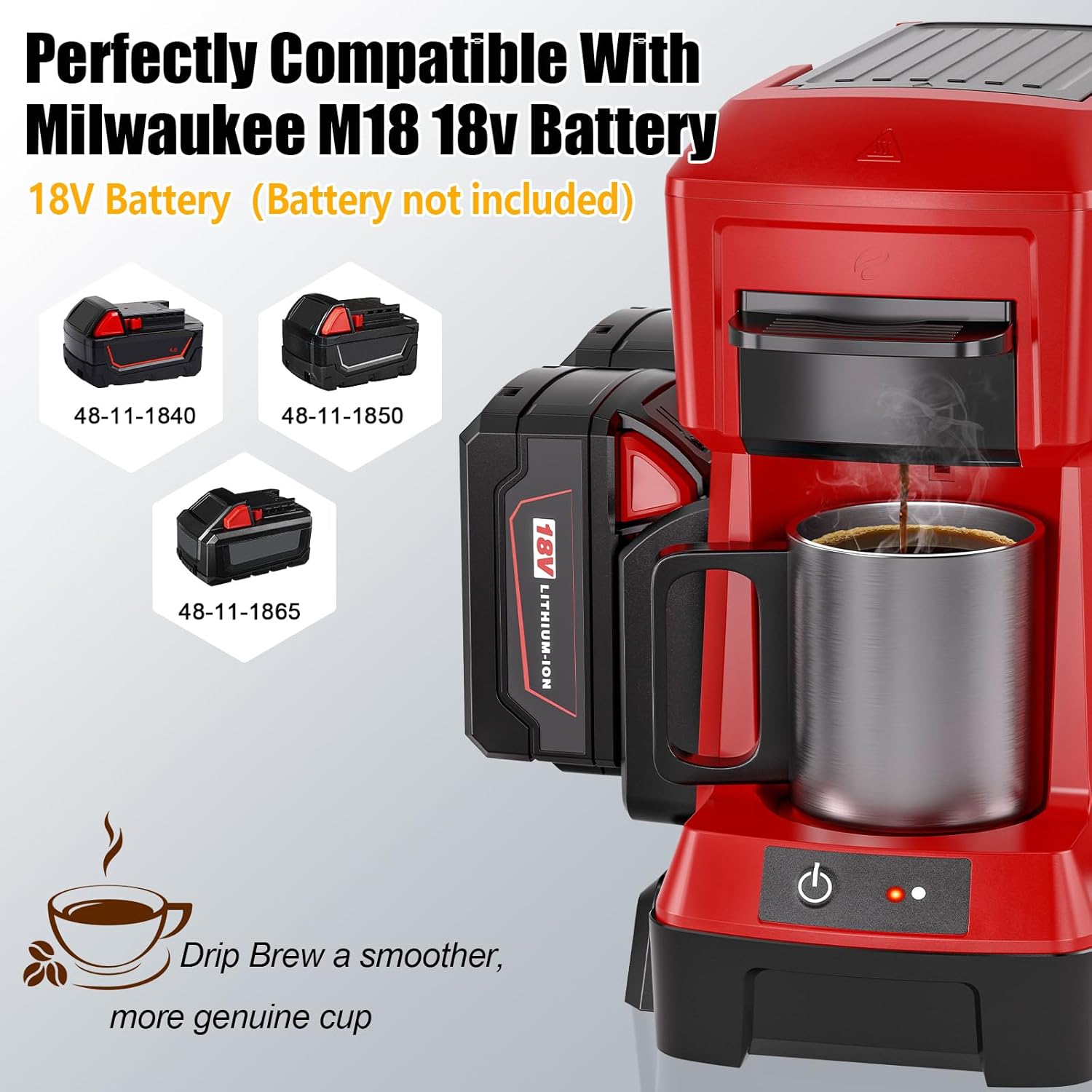 Taingwei Cordless Coffee Maker for Milwaukee M18 18V Battery, Portable Drip Coffee Maker with Electric Coffee Grinder for RV, Camping, Travel, Car, Hiking (Battery Not Included) - Image 2