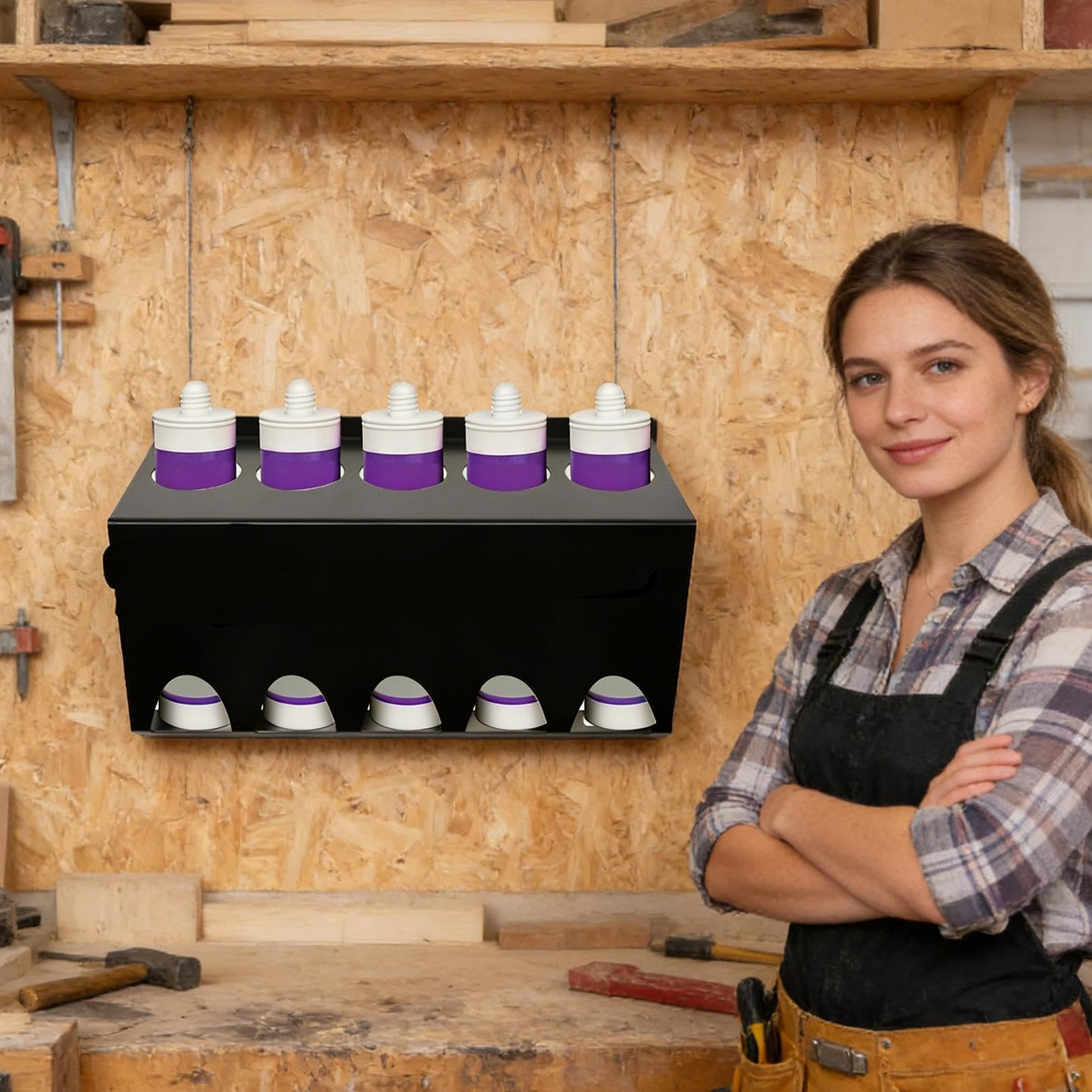 Supporto portaoggetti cartuccia di mastice – Organizzatore 5 fessure per tubi sigillanti – Organizzatore da parete per sigillanti | per idraulici, elettricisti, fai da te, officina e garage
