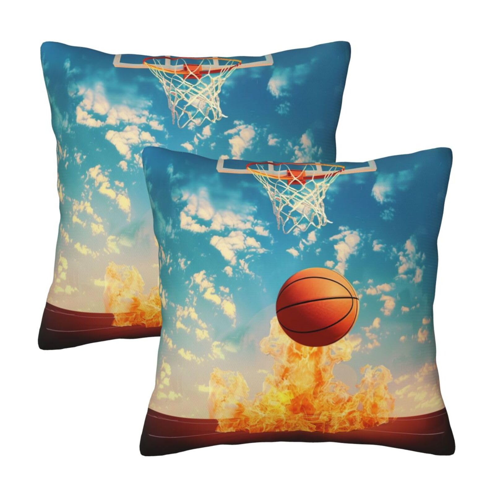 kkvhhyuo Basketball Print Pillow Covers Set of 2, Square Decorative Cushion Covers with Hidden Zipper, Throw Pillow Cases for Living Room Sofa Bed Chair, 50x50 cm