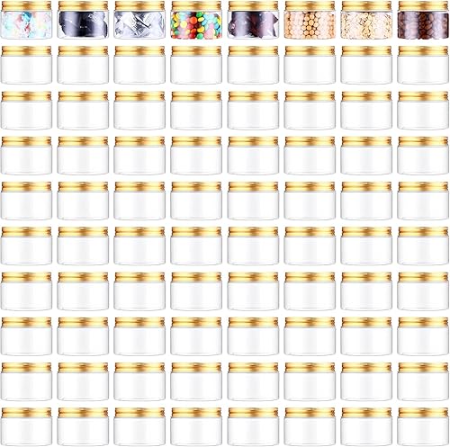 Miniatura 1 de 80 tarros de plástico transparente de 4 onzas, recipientes de almacenamiento de plástico recargables con tornillo, tarros redondos de plástico con