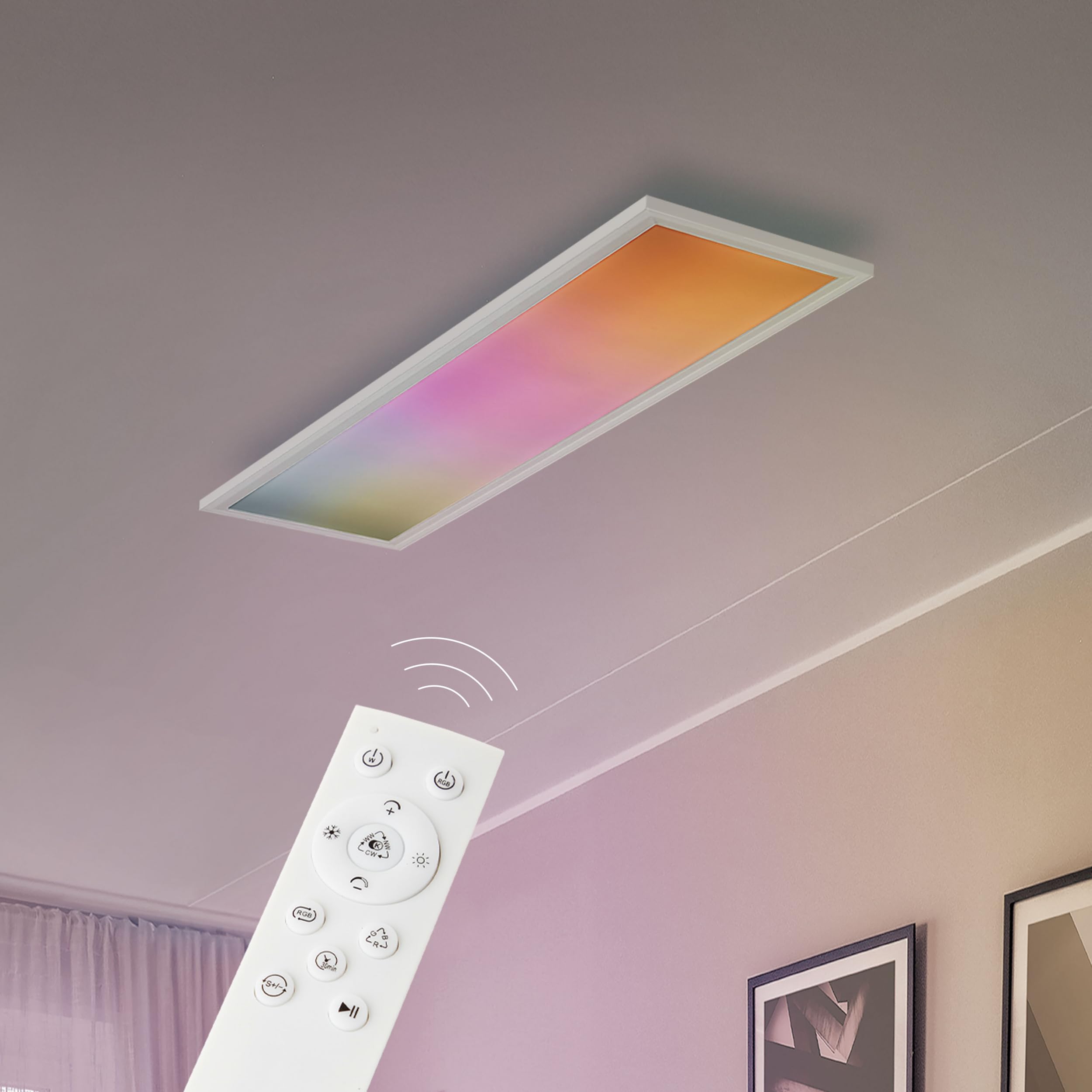Lightbox Basic Pannello a LED per montaggio in superficie | 80 x 20 cm | dimmerabile tramite telecomando | pannello per parete e soffitto con luce frontale digitale a LED RGB e CCT (3000-6500 K) |