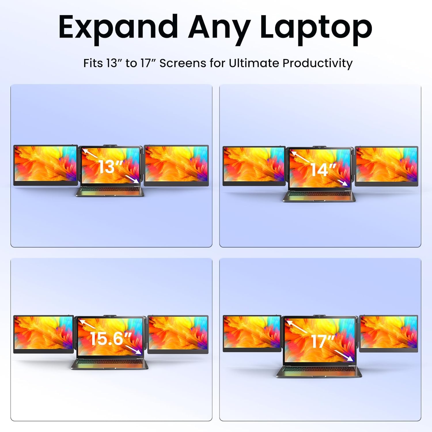 Laptop Screen Extender Monitor - 14" Triple IPS FHD 1080P HDMI/USB-A/Type-C Extended Monitor for Laptops (Maximum Length: 15.74") Compatible with Windows Mac Travel Work - Image 8