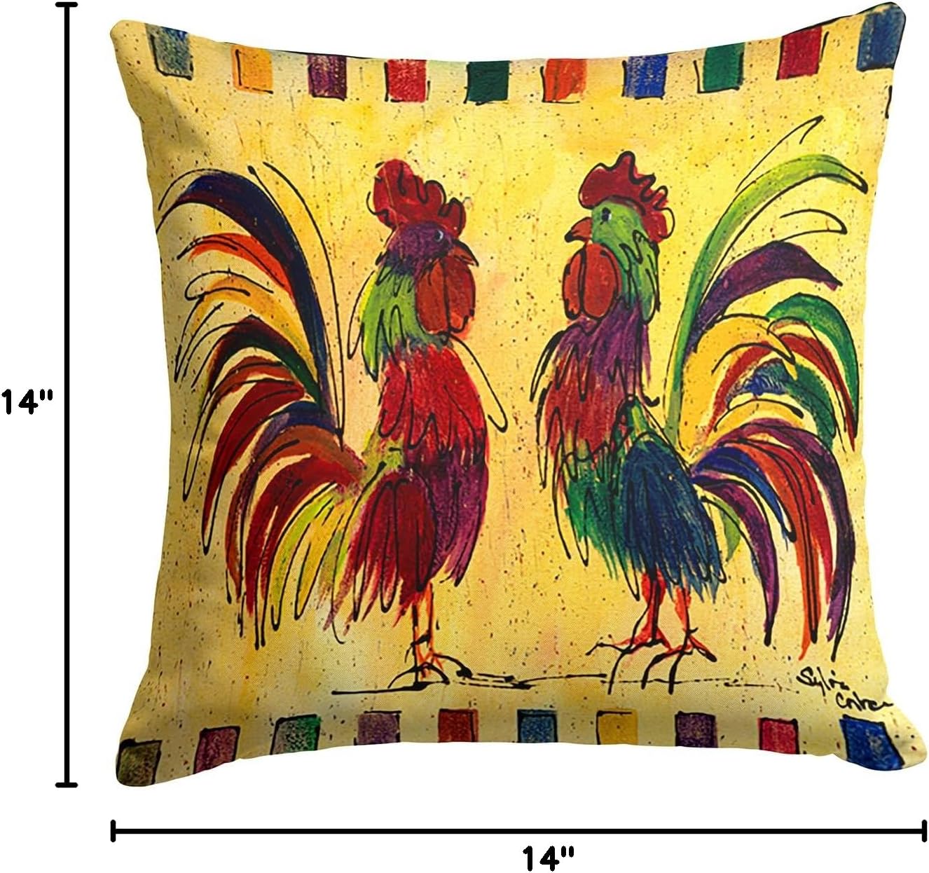 Caroline's Treasures 8062PW1414 Bird - Rooster Fabric Decorative Pillow Machine Washable, Indoor Outdoor Decorative Pillow for Couch, Bed or Patio, 14Hx14W