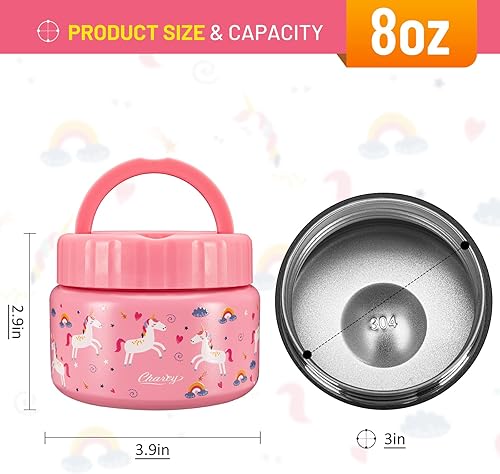 Miniatura 7 de Charcy Termo de 8 onzas para niños de comida caliente, termo de sopa de boca ancha a prueba de fugas, tarro de alimentos aislado para 4 horas