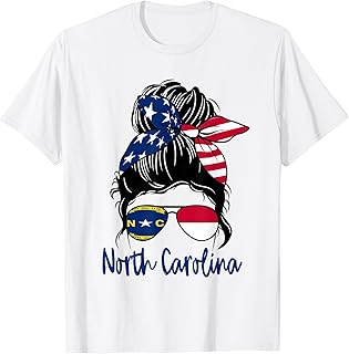 North Carolina flag messy bun girl patriotic southern pride T-Shirt