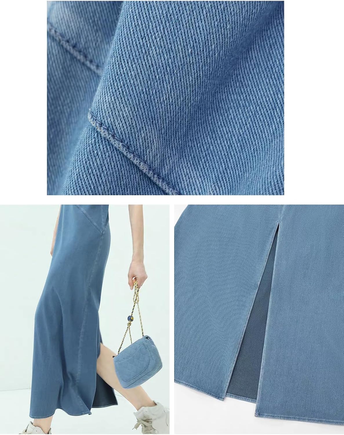 Women's Denim Maxi Dresses Jean Sleeveless Slit Split Long Dress Summer Casual Vacation Outfits - Image 6