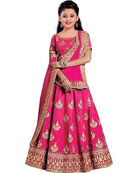 Abhay Fashion Girls Taffeta Silk Lehengha Choli (9 to 14 Years)