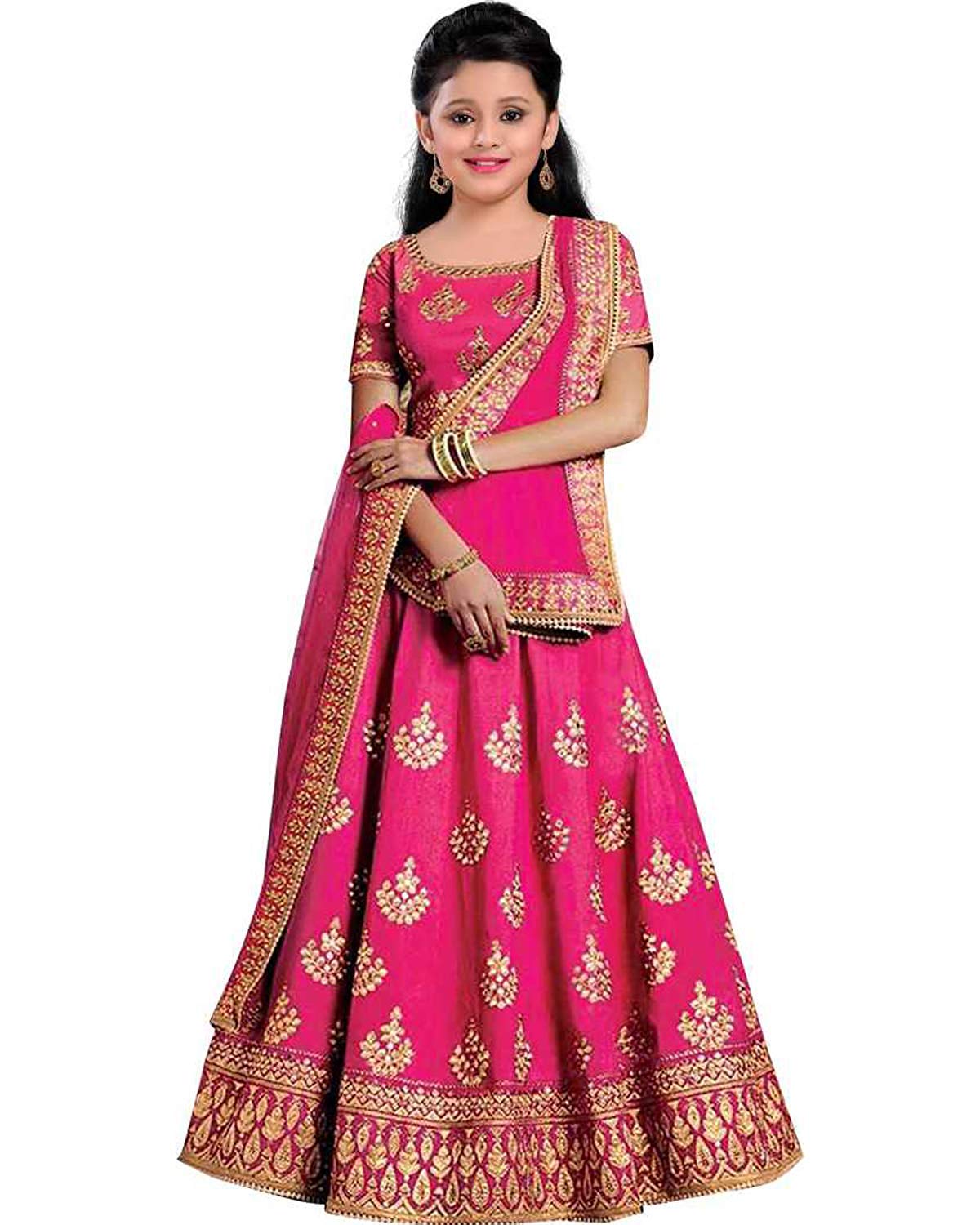 girl's Taffeta silk Semi-Stitched lehenga choli (Multicolour, 10 to 15 years)