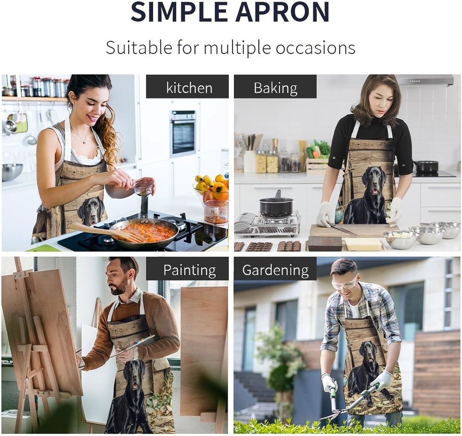 Black Labrador Chef Apron Lightweight Soft Adjustable Bib Apron Cute Restaurant Work Aprons Washable Cooking Kitchen Aprons for Men Women Waiters