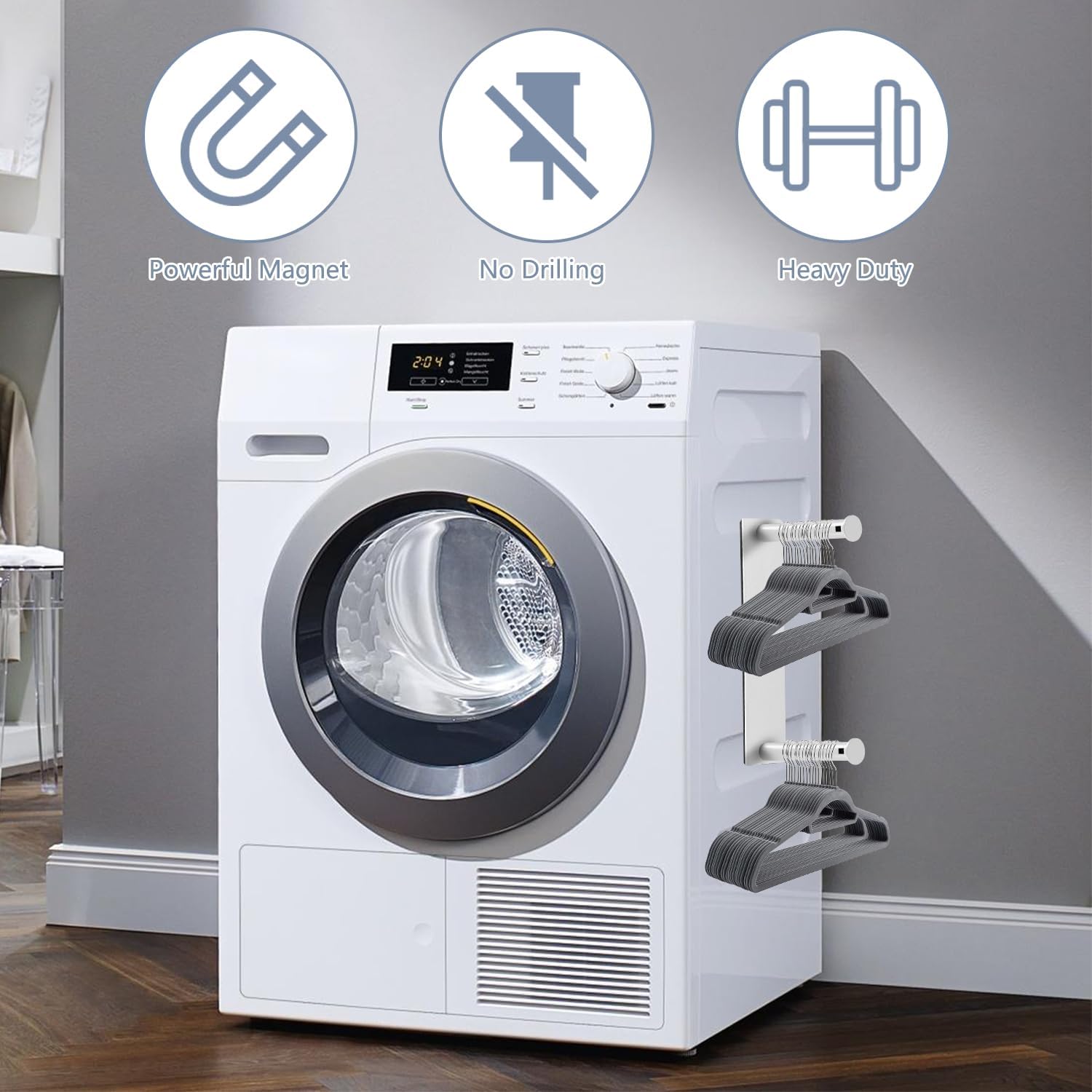 Magnetic Hanger Organizer Stacker, Upgrade Extendable Hanger Storage Rack for Washing Machine, Closet, Laundry Room Organization, Hanger Stand Rack for Adult Kids Velvet Hangers