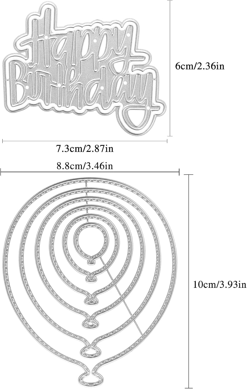 2 Pack Birthday Metal Cutting Dies Stencils, MIKIMIQI DIY Craft Metal Scrapbooking Dies Cuts Happy Birthday Balloon Embossing Stencils Template for Card Making Scrapbooking Craft Paper Decor