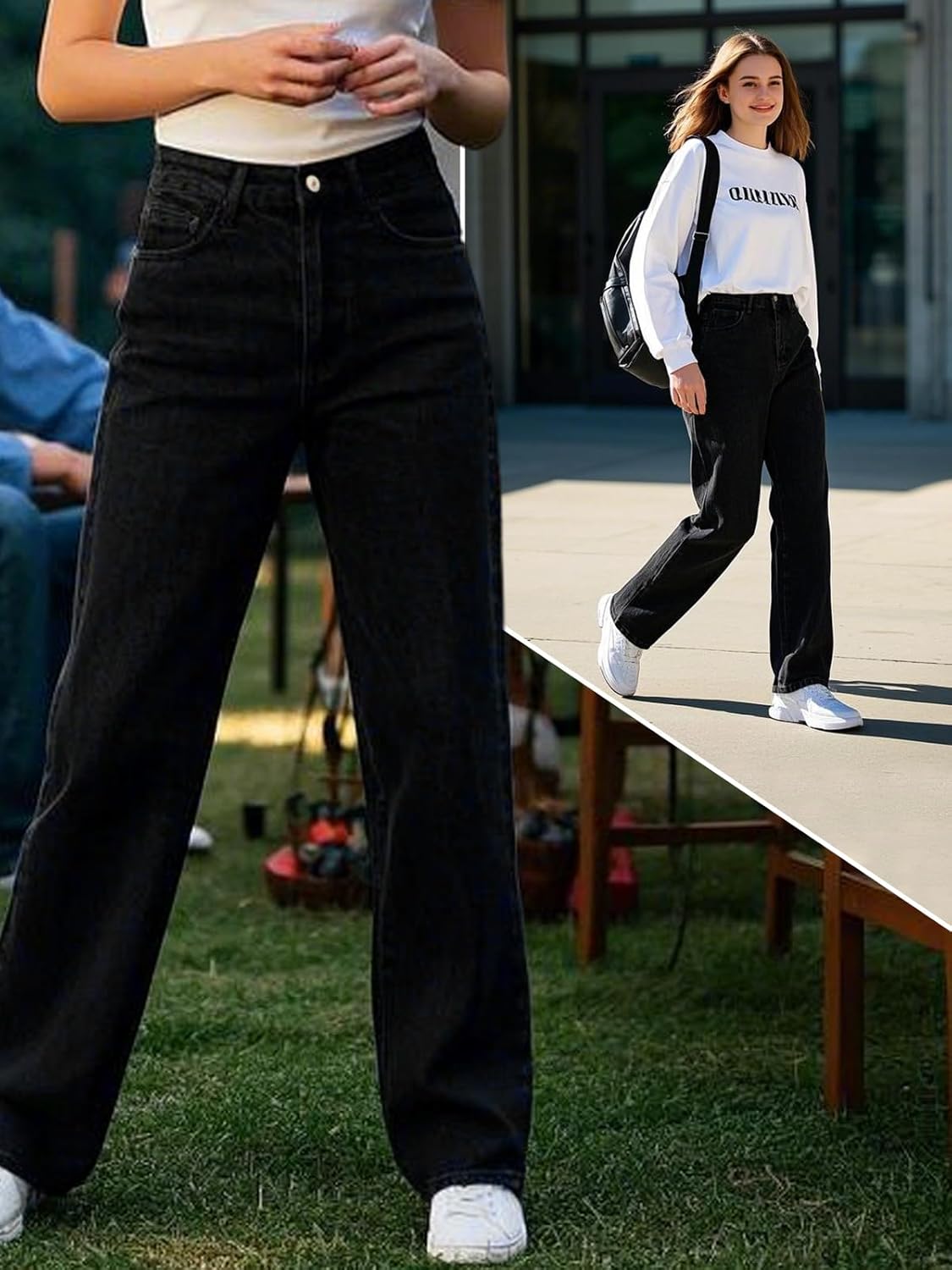 Women's Straight Leg Jeans Tummy Control Trendy High Waisted Stretchy Casual Denim Pants Baggy Trousers - Image 2