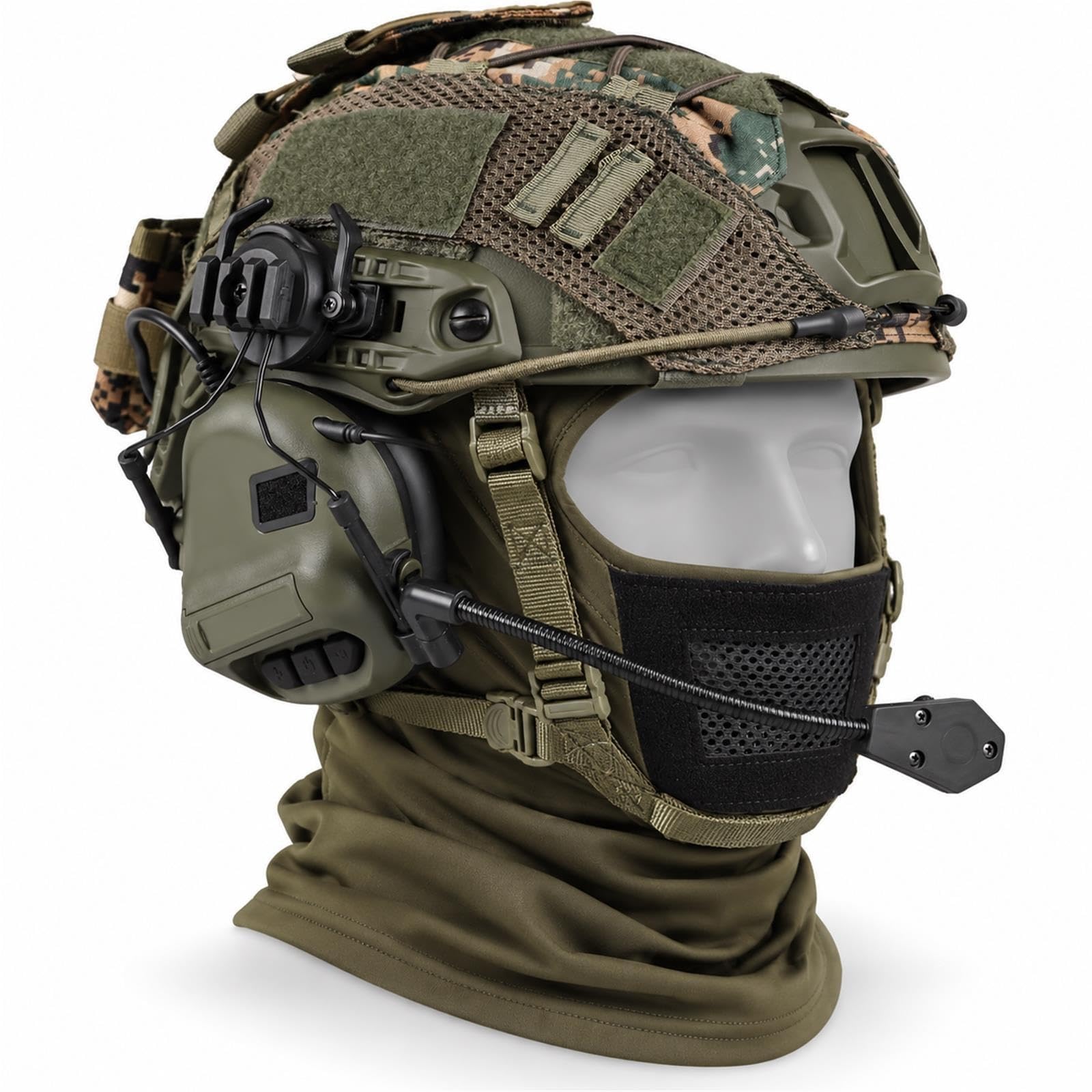 Casco Tattico FAST con Cuffie e Maschera Mezza Faccia Estesa