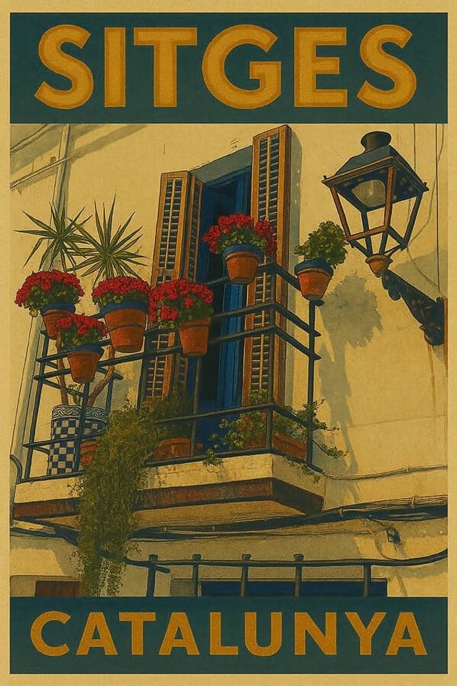 Lámina de Sitges vintage de alta calidad, póster artístico de balcón catalán
