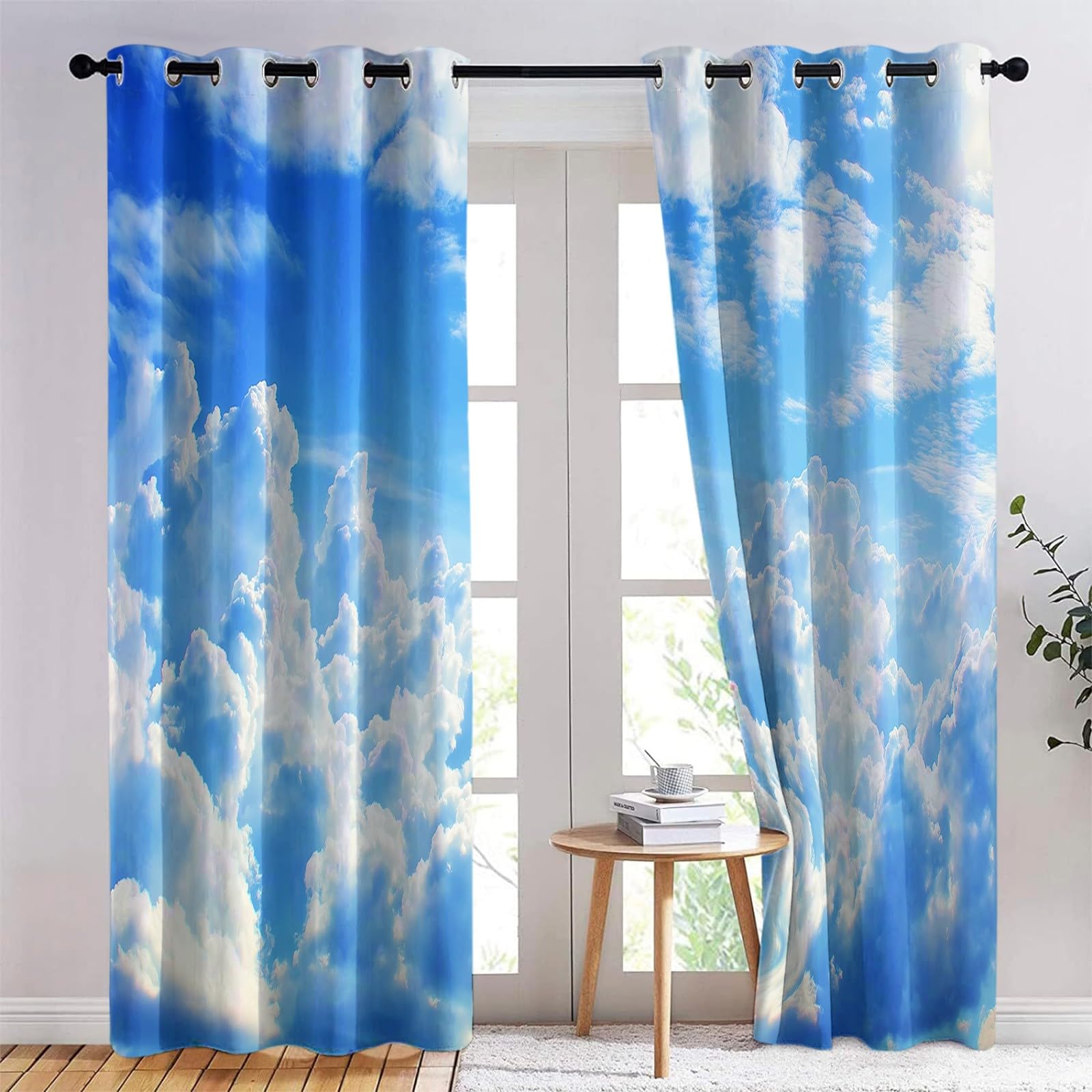 Générique Rideau Occultant Ciel Bleu Nuages Blancs, Rideaux Isolant Thermiques et Phonique - Draperies Oeillets Anti Froid Bleu pour Salon Chambre Fenêtre Décoration 110L x 215H cm 2 Panneaux