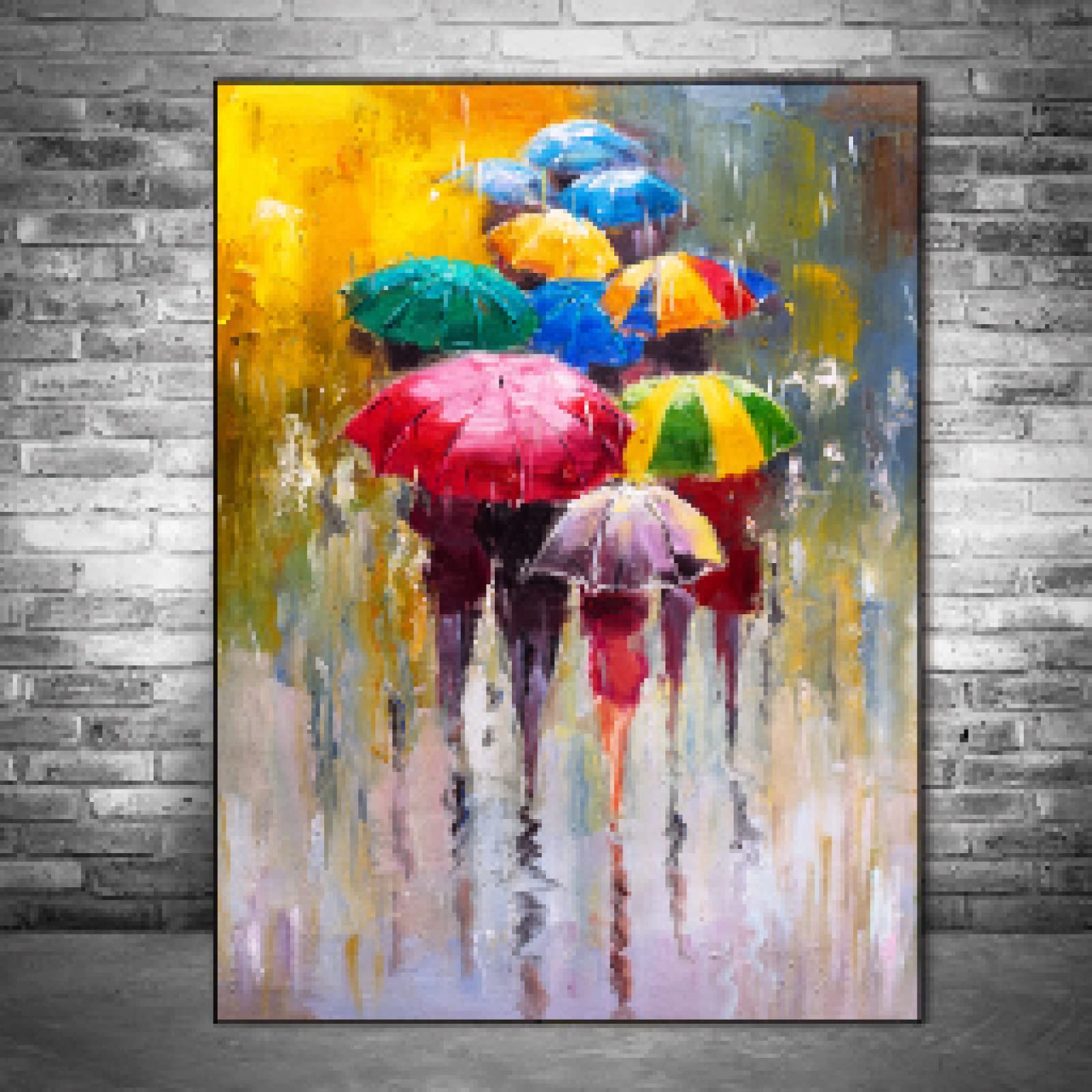 GEMMII Leinwandbild Wandbild XXL Colourful Abstract Portrait Print On Canvas Prints Girl Holding An Umbrella Wall Art Pictures Wall Decor 70x100cm Frameless