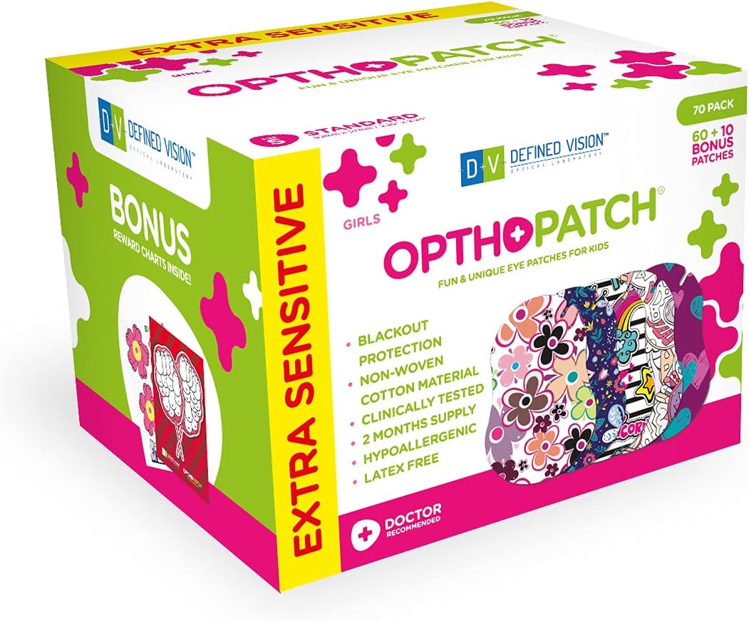 Opthopatch Eye Patches for Kids - Extra Sensitive Adhesive - Girls' Design [Series II] - 70 Count + 2 Reward Charts