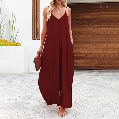 Miniatura 4 de SNKSDGM Enterizo de verano para mujer, casual, de manga larga, con lazo en la cintura, elástico, pierna ancha, pantalón largo, con bolsillos