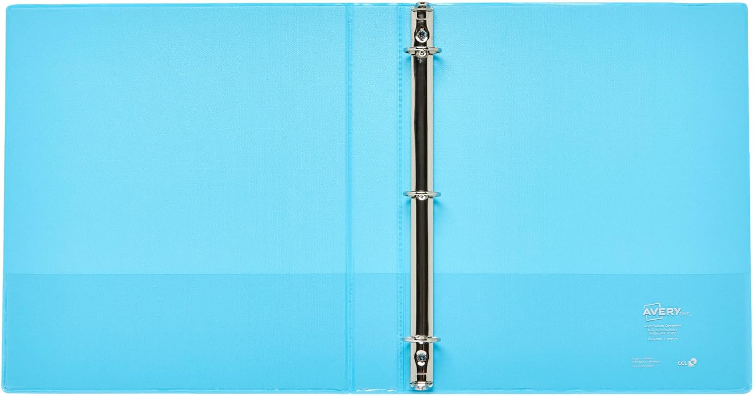 Avery Luxe Collection Durable Holographic 3 Ring Binder, Customizable View Cover, 1 Inch Round Rings, 1 Holographic Aqua Binder (03224) (Pack of 6)