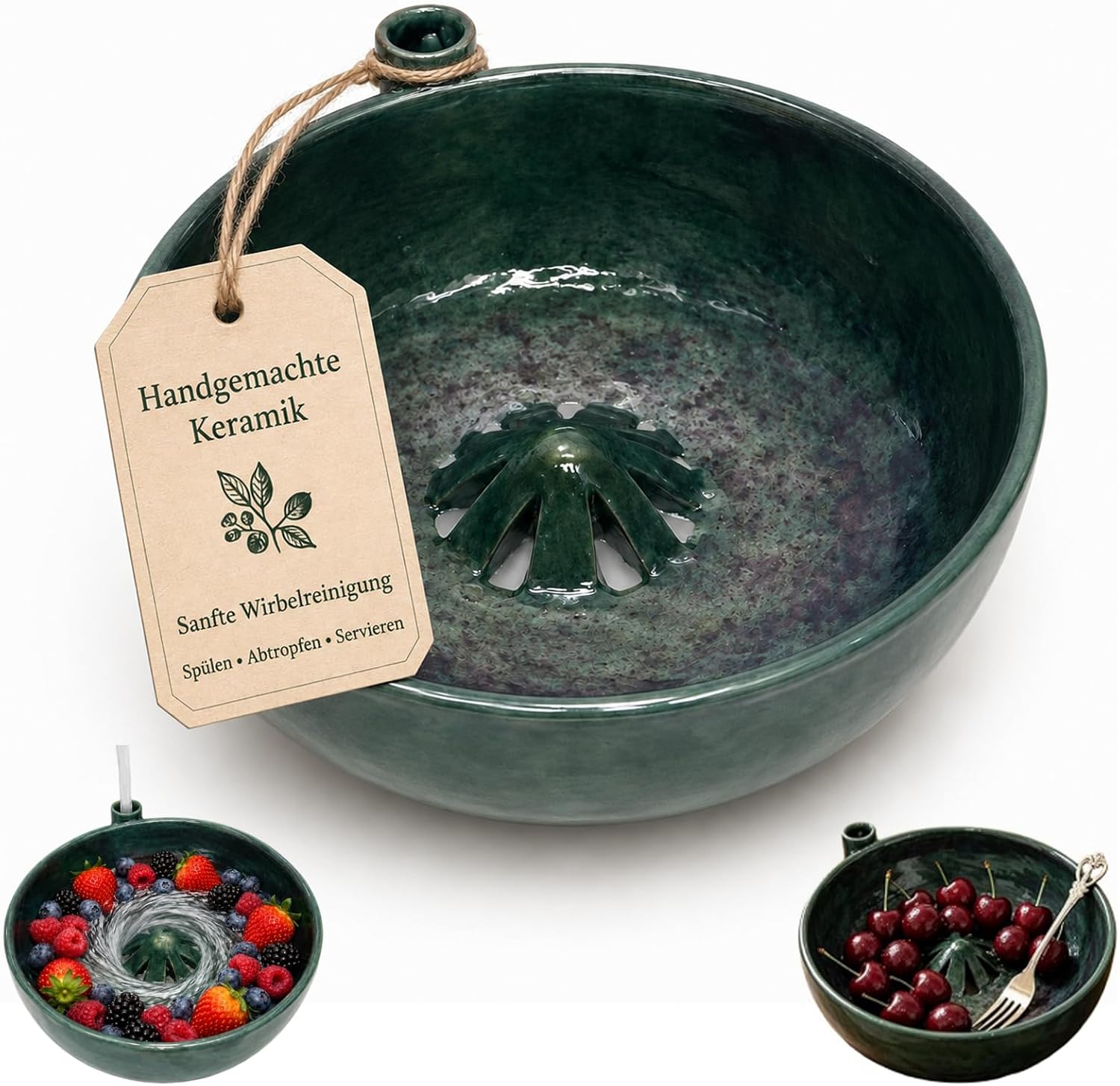 Berry Washing Bowl, ceramiczna miska do mycia jagód, wirowa miska z otworami, samopłukająca się konstrukcja wirowa do jagód, truskawek, winogron, przygotowywania sałatek (tworzywo sztuczne)