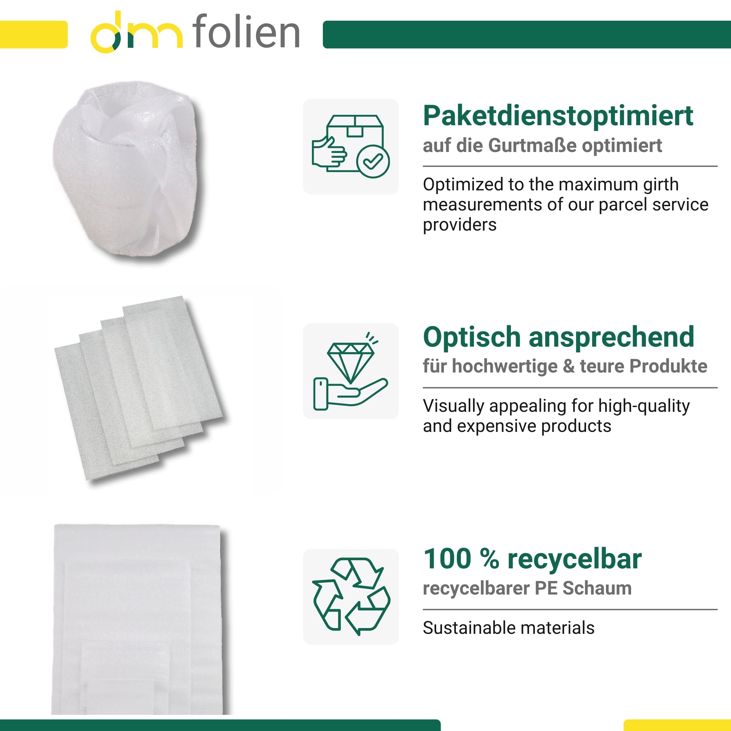 dm-folien Schaumbeutel I 40 x 60 cm I Wiederverwendbare Beutel aus PE-Schaum I Flexible Schaumfolie für Geschirr I Verpackungsmaterial für Umzug I 100 % recycelbar & lebensmittelkonform