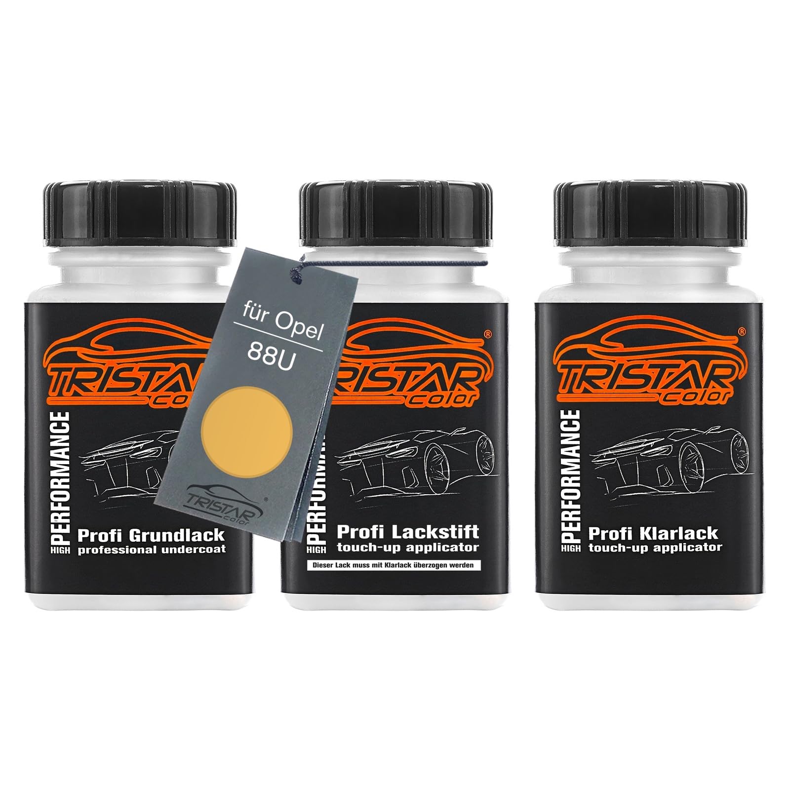 TRISTARcolor Pintura automotriz Set de lápices de retoque para Opel 88U Maisgelb/Corn Yellow Fondo pintura base pintura transparente 50 ml cada uno