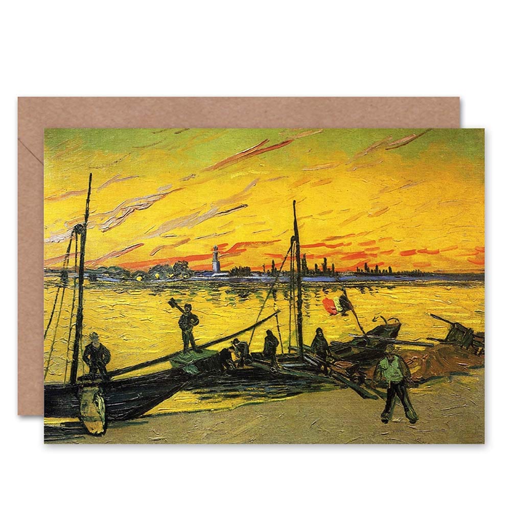 Wee Blue Coo VINCENT VAN GOGH COAL BARGES 1888 OLD MASTER BLANK GREETINGS CARD