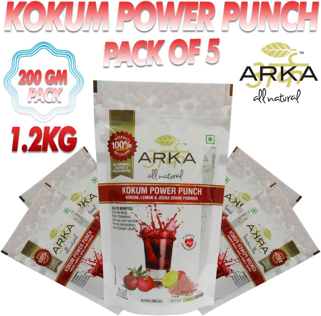 Arka All Natural Kokum Power Punch Energy Drink | Digestion Booster | Try out our other Drinks | Kokum | Lemon | & Jeera Drink Powder | 100% Natural| Improvise Liver Function | Fight Cholesterol |Combo Pack (1 KG (Pack of 5)