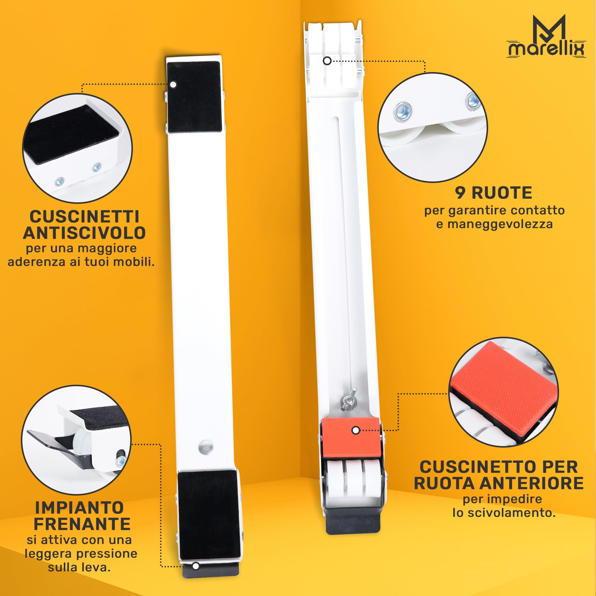 Marellix 2Pz Carrello Lavatrice con Ruote e Freno Smart - Base con Rulli per Mobili ed Elettrodomestici (Bianco)