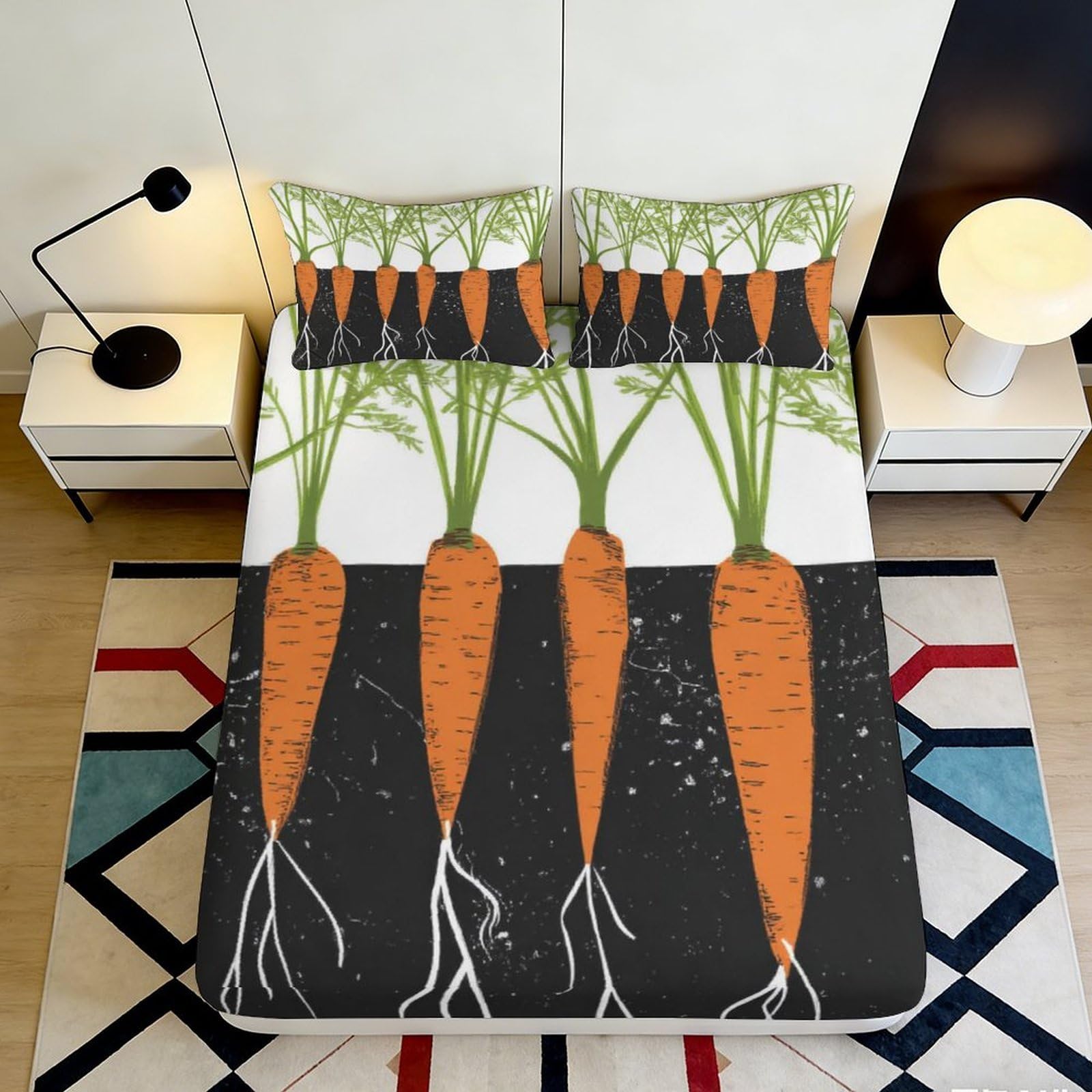 Jqzkxnhpbr Style-3 3D Printed Carrot Garden Fitted Sheet Microfiber Soft Breathable Vegetable Bed Cover For Bedroom Dorm Mattress Decor 90X200x25cm