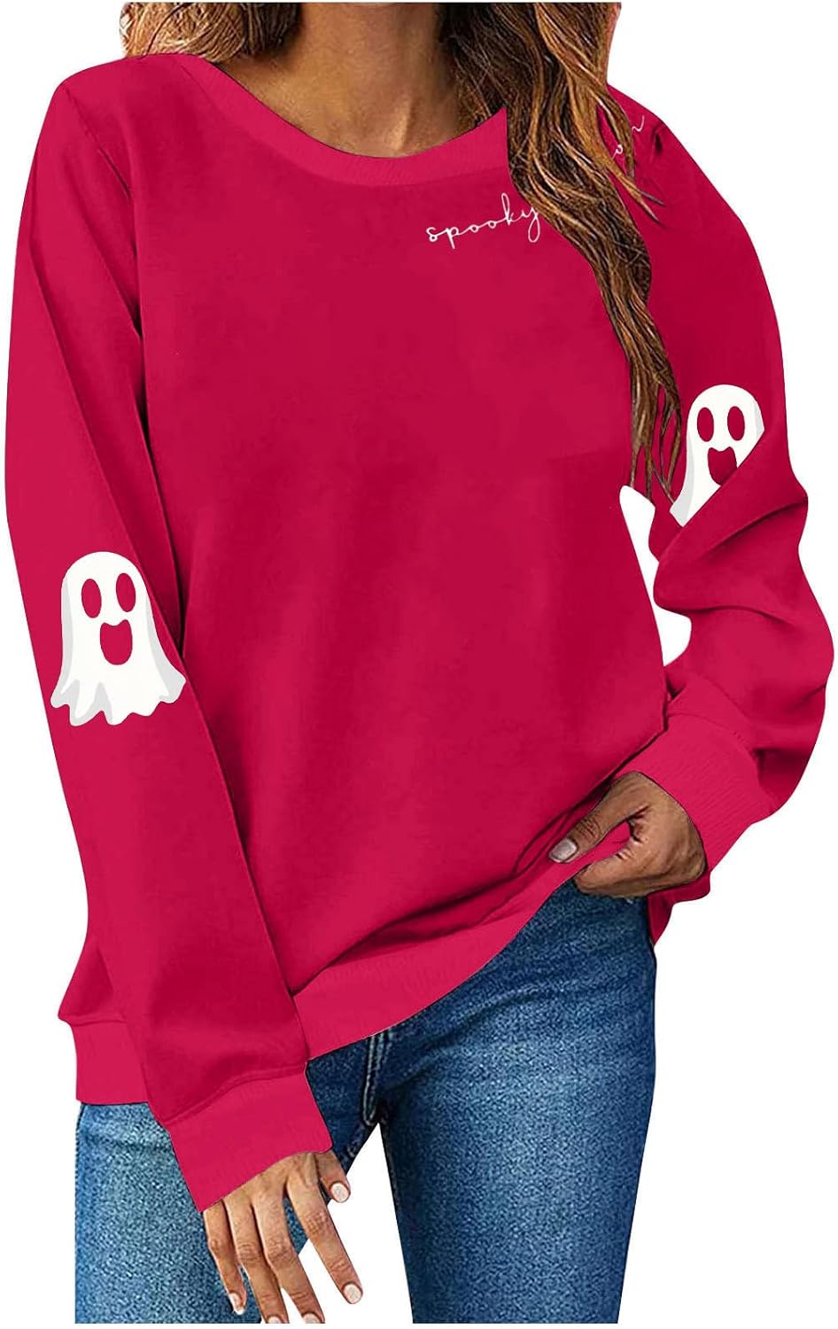Funny Halloween Sweatshirt for Women Spooky Season Long Sleeve Crewneck Tunic Pullover Tops Cute Ghost Fall Sweater
