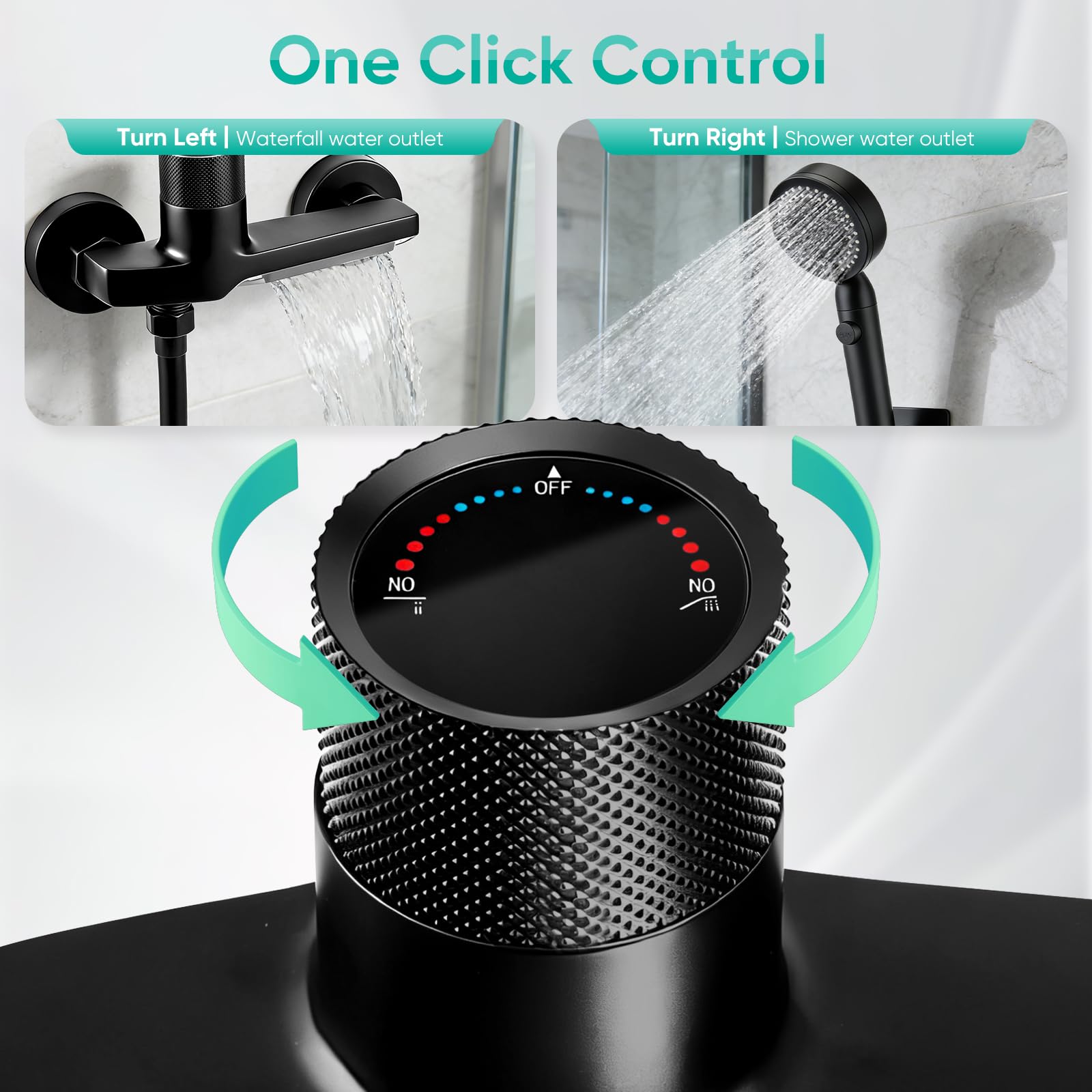 Rubinetto da vasca a cascata con soffione a mano, miscelatore per doccia a 5 funzioni con tubo in PVC da 1,5 m e supporto a parete, miscelatore da bagno e doccia in ottone