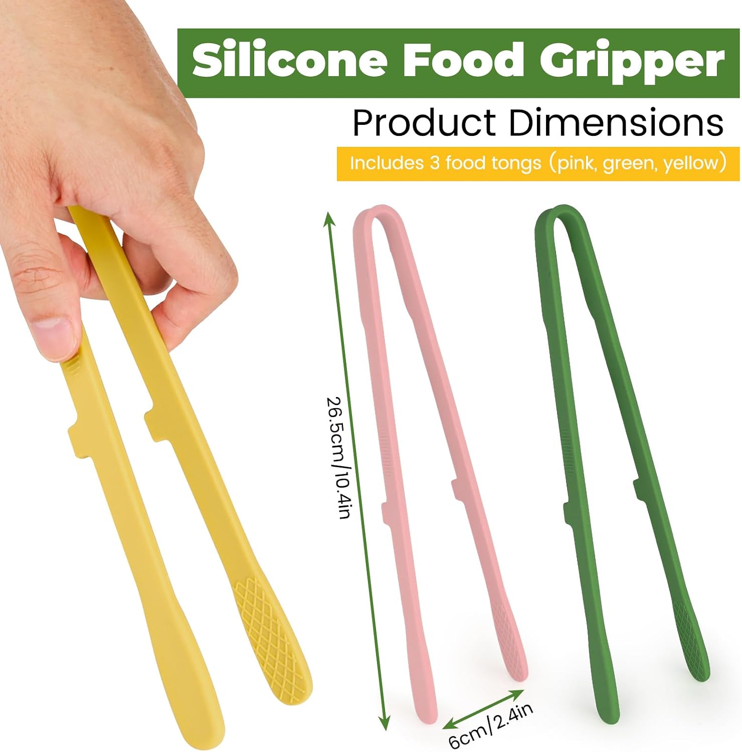 3 Pack Silicone Tongs for Cooking & Serving, 10.4in Small Kitchen Tongs Skinny Tweezers, Anti-Slip & Heat Resistant for Toaster, Salad, Food BBQ, Grilling, Bacon