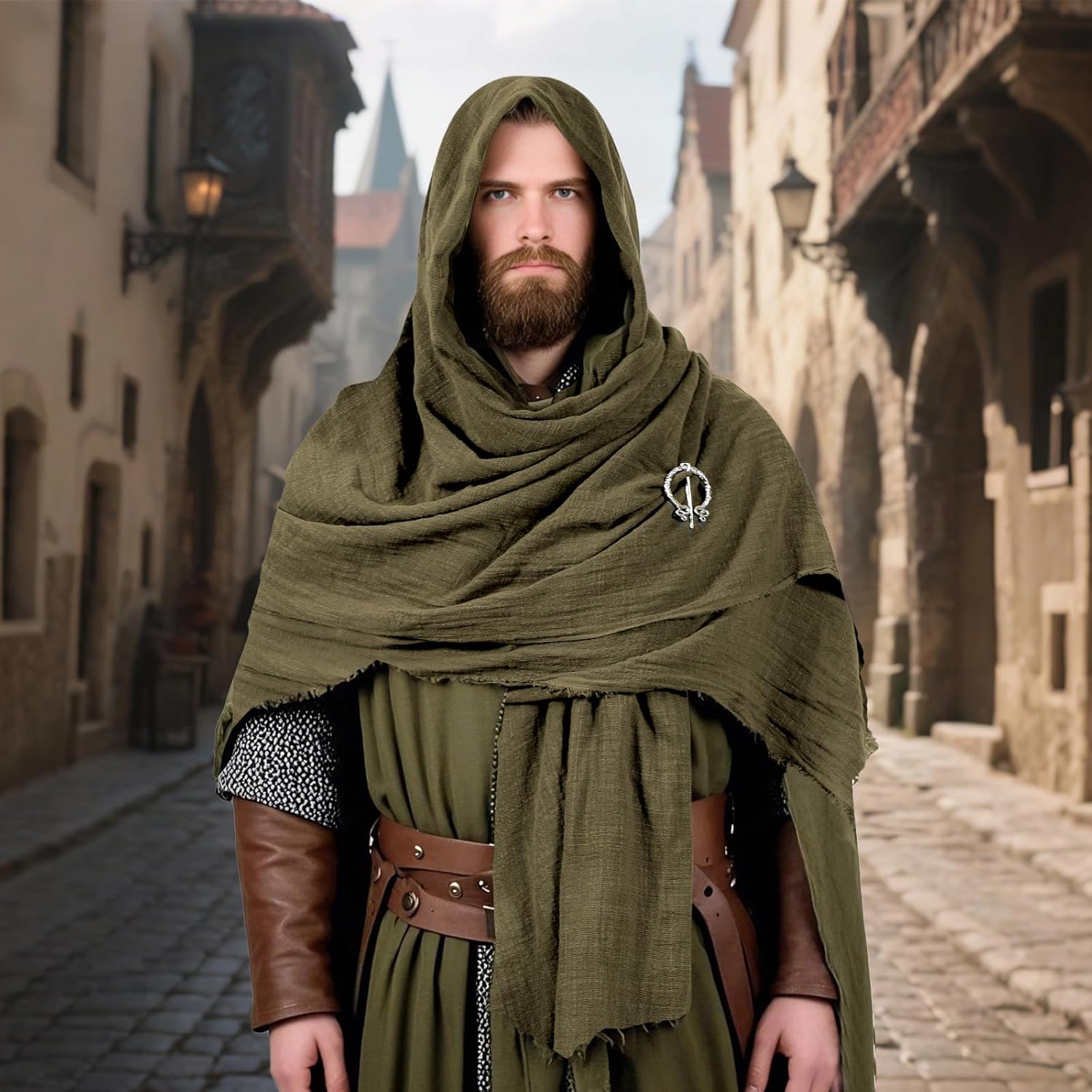 Medieval Cloak with Hood Men Shawl Cowl Hood Scarf Renaissance Viking Costume Apocalyptic Cape Accessory for Women - Image 5