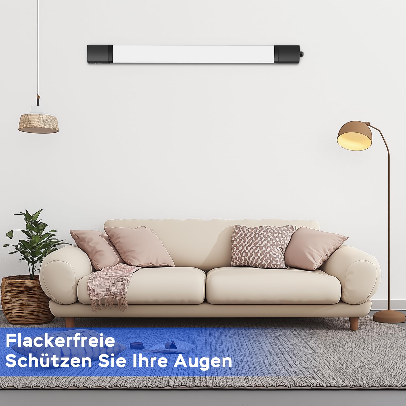 ANTENLICHT LED Feuchtraumleuchte 60CM mit 18W 1980Lumen Kaltlweiß 5000k, Einfache Montage Wannenleuchte Flach Deckenleuchte Wasserfest IP65 Werkstattlampe für Büro Keller Garage, Schwarz